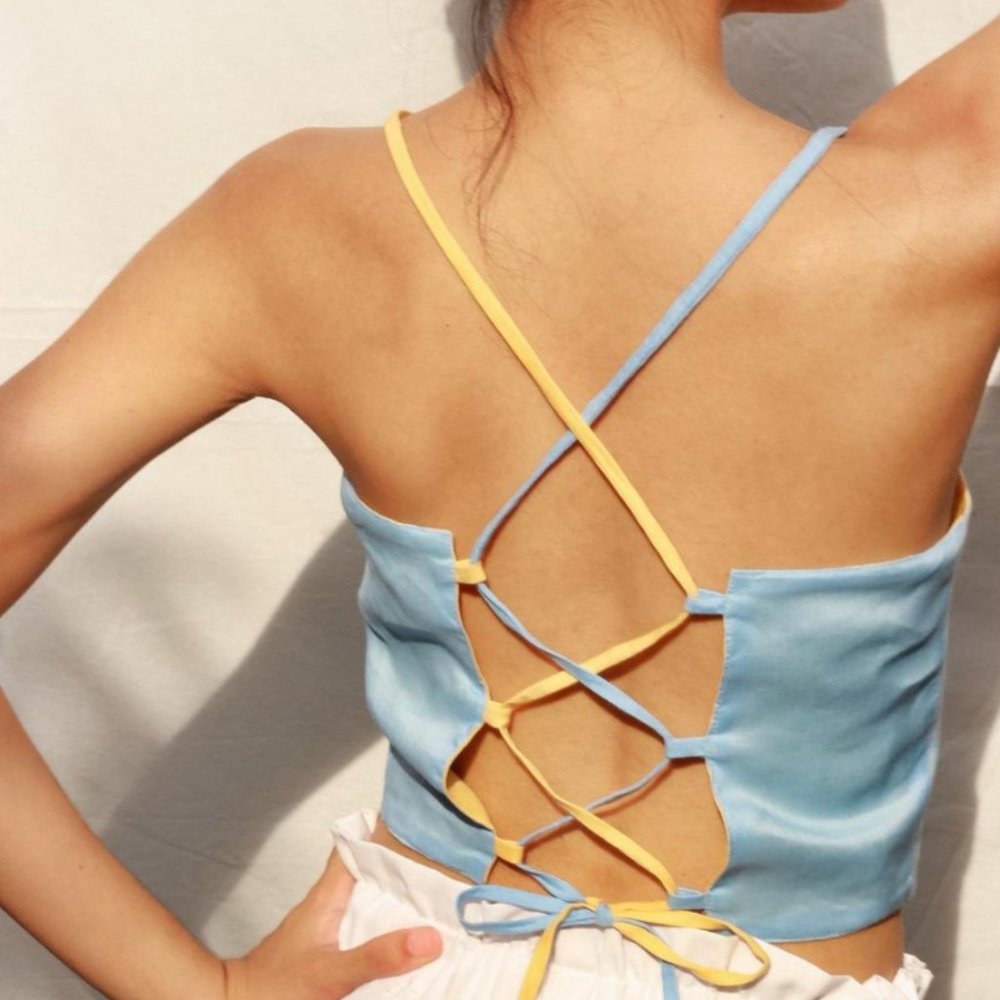 100% Linen Reversible Lace up Tank